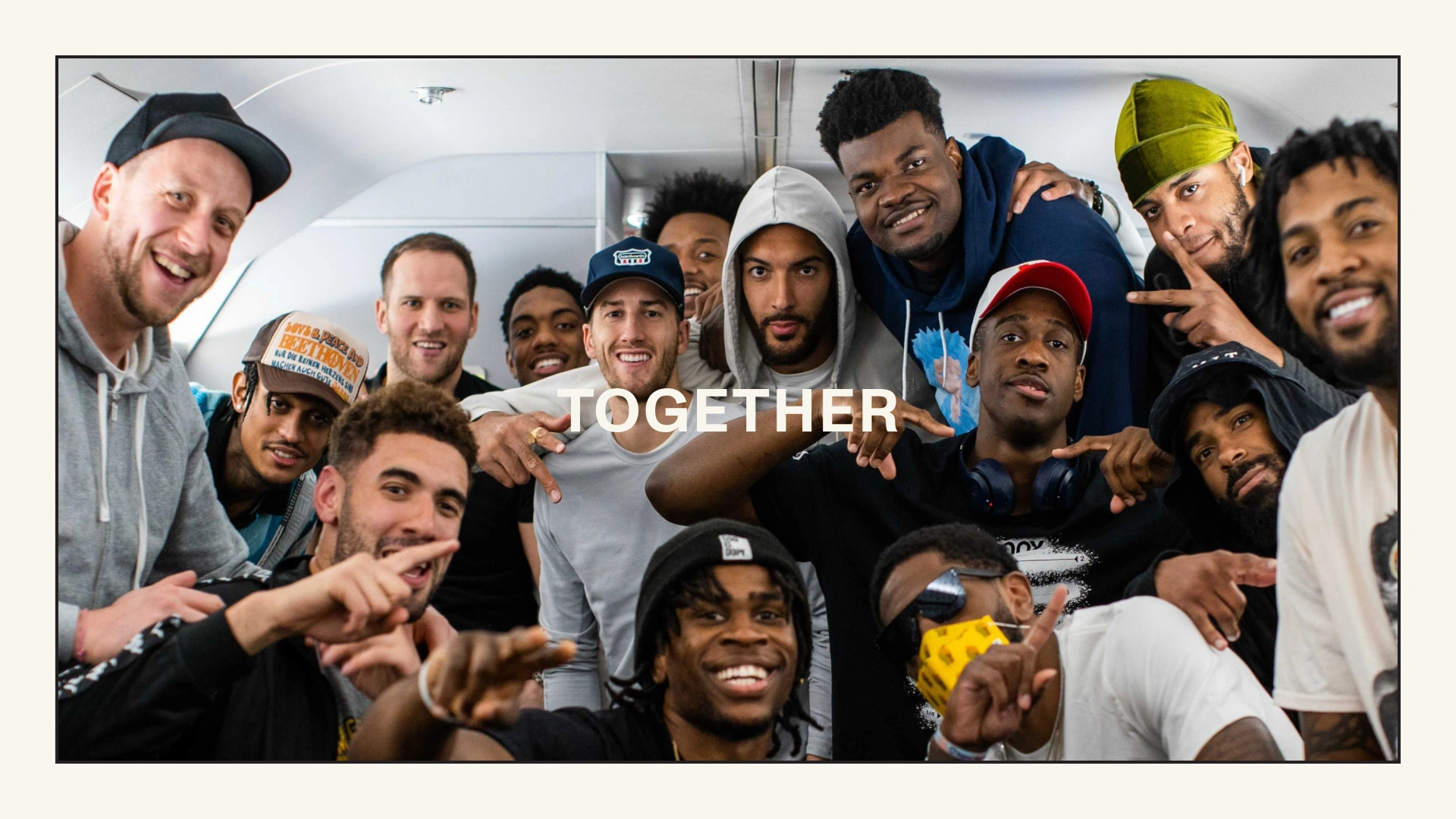 Editorial composition with a photography of the Utah Jazz team and the word "together" in the center.