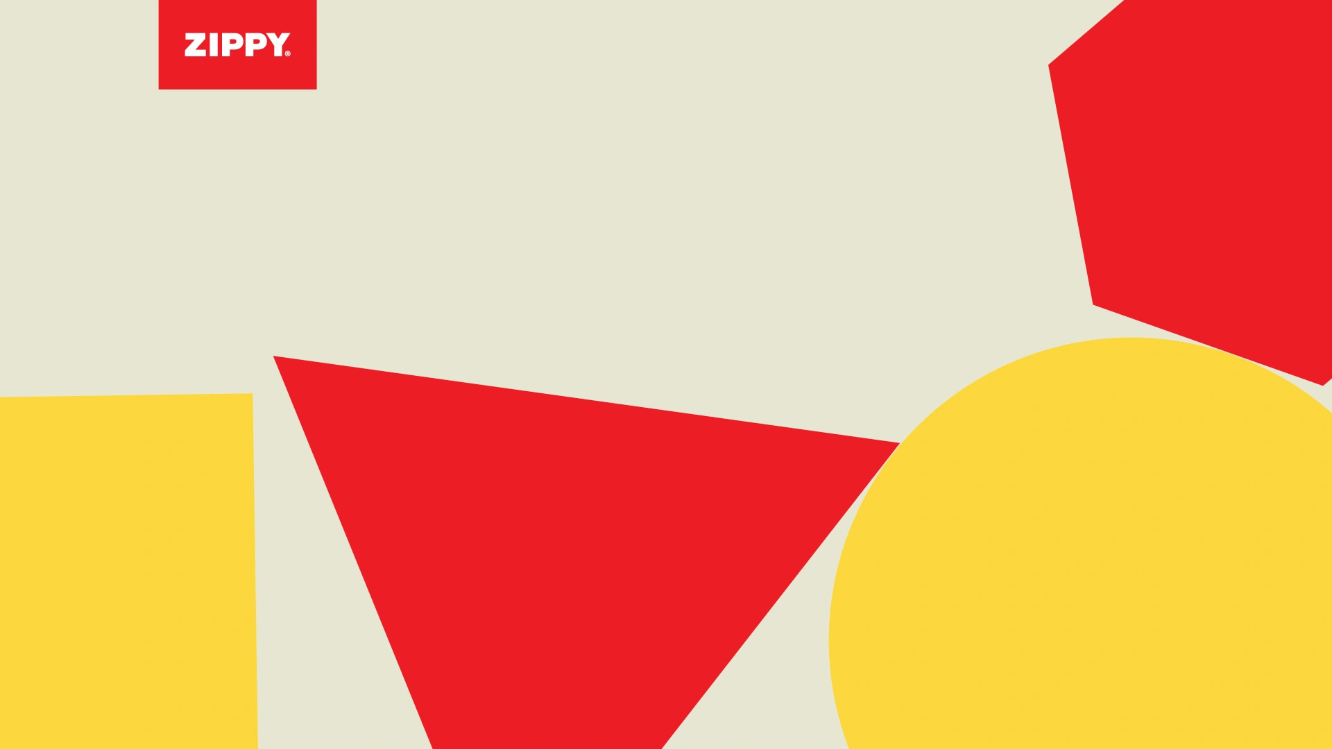 Image taken from the Zippy motion film, a visual composition with a red hexagon and triangle, and a yellow square and circle.