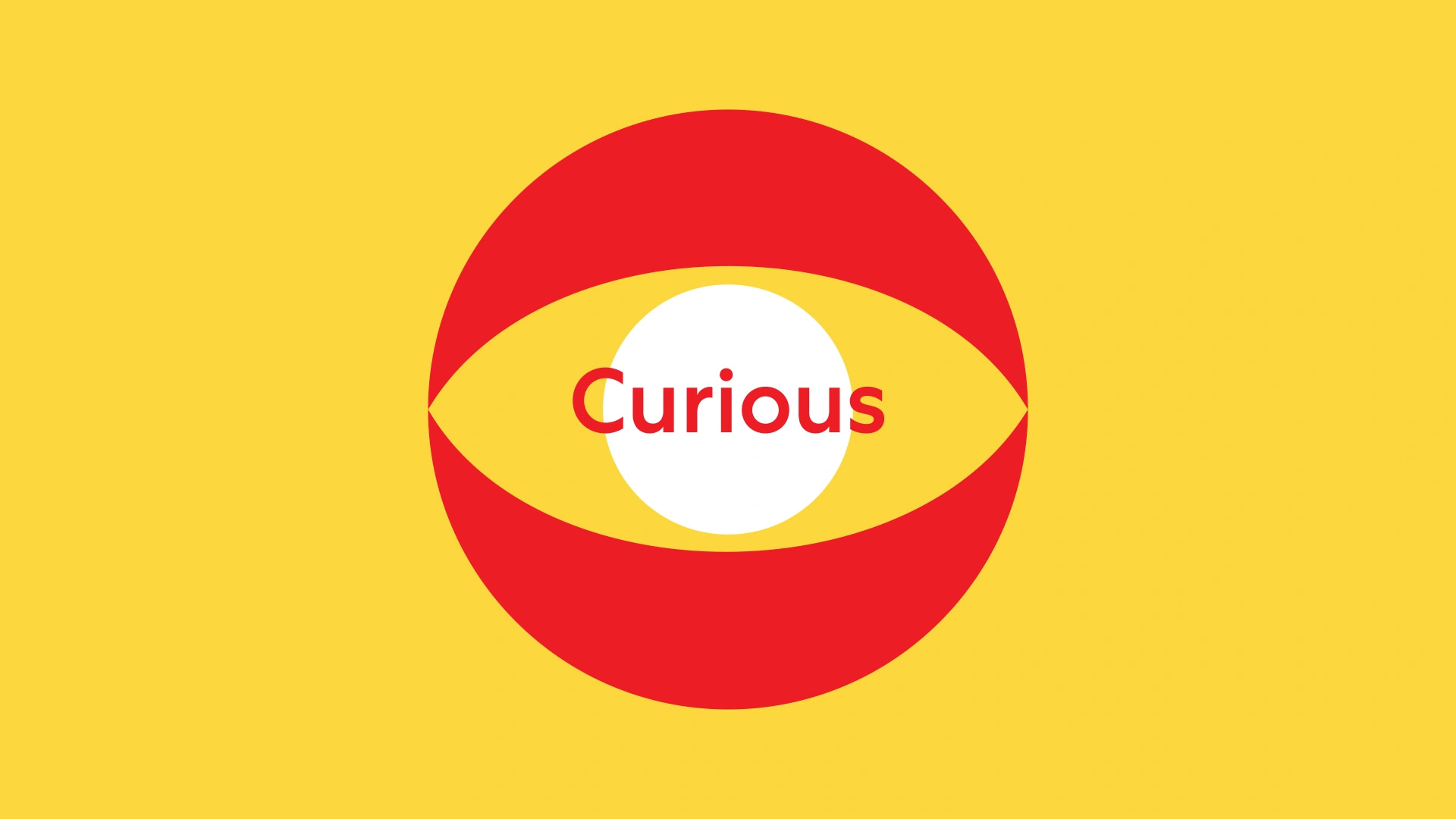 Image taken from the Zippy motion film, a visual composition with an abstract eye in the center and the word "Curious".